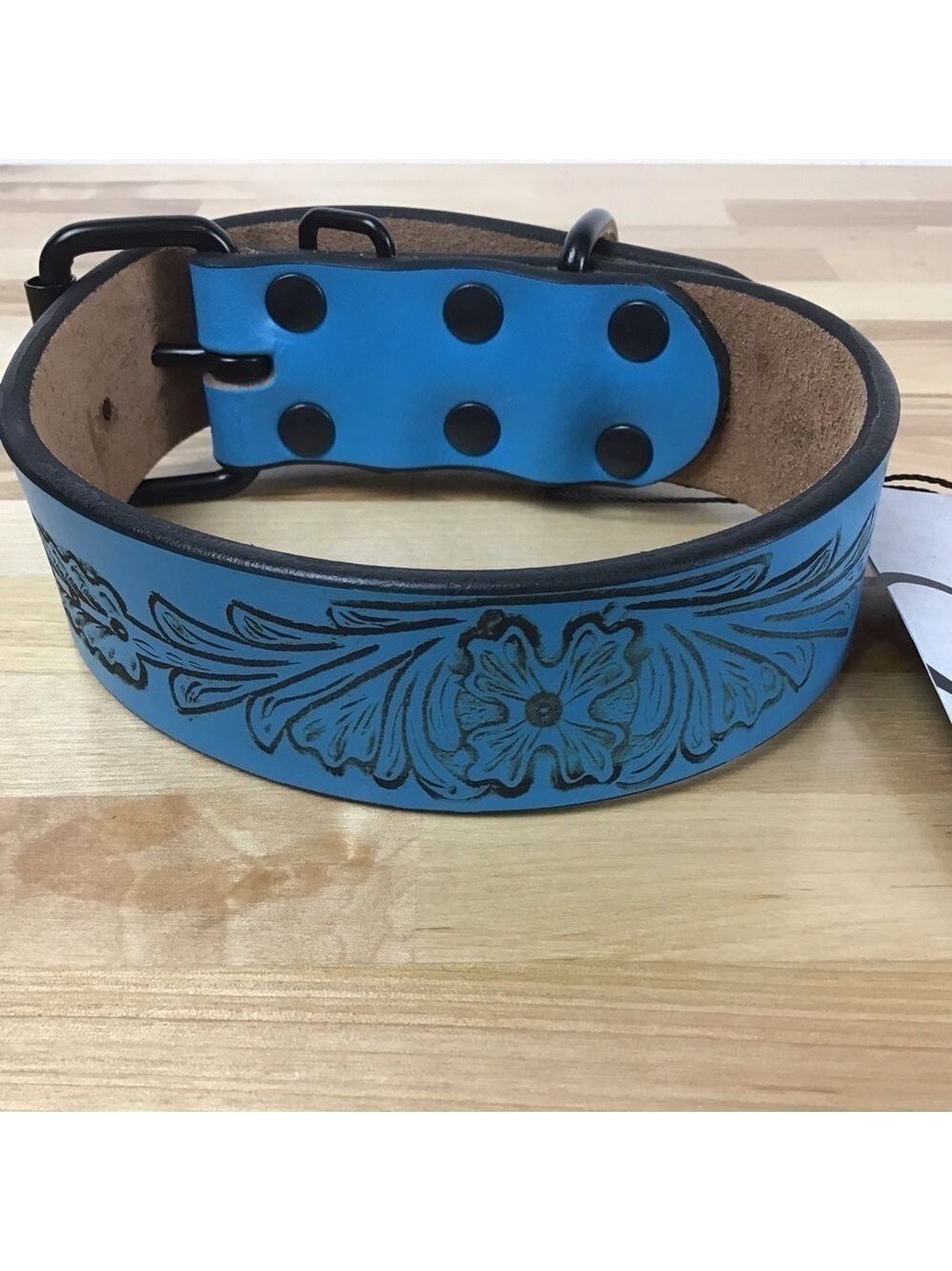 Madcow genuine leather contemporary country vibe dog collar handmade blue black